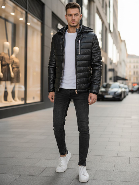 Kurtka skórzana męska zimowa pikowana czarna Dstreet TX5116