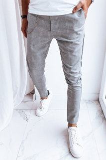 Spodnie męskie casual w kratę jasnoszare Dstreet UX4004