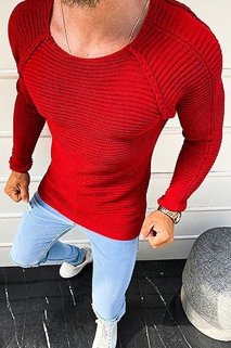 Sweter męski wkładany przez głowę czerwony WX1576