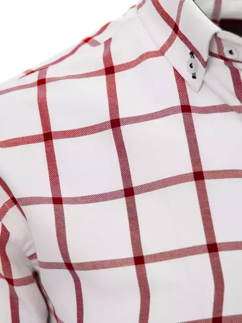 Biała koszula męska w czerwoną kratkę Dstreet DX2057
