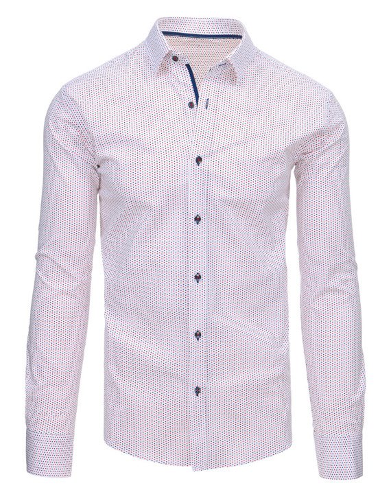 Biała koszula męska we wzory z długim rękawem DX1461