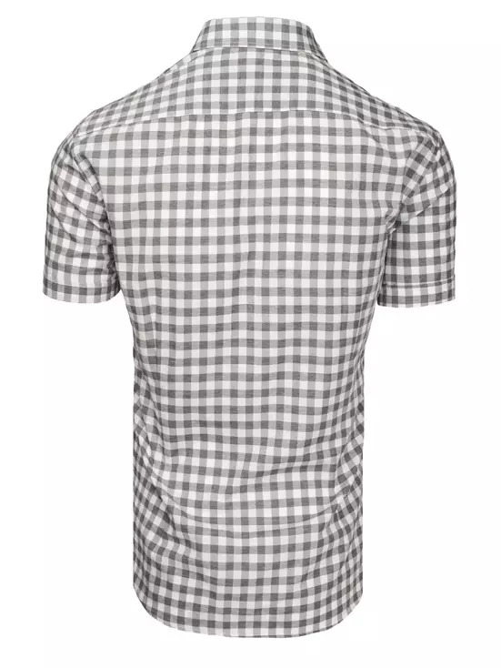 Biało-szara koszula męska z krótkim rękawem w kratkę Dstreet KX0959