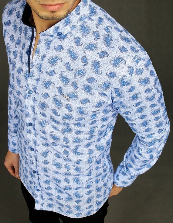 Błękitna koszula męska we wzory Dstreet DX2013