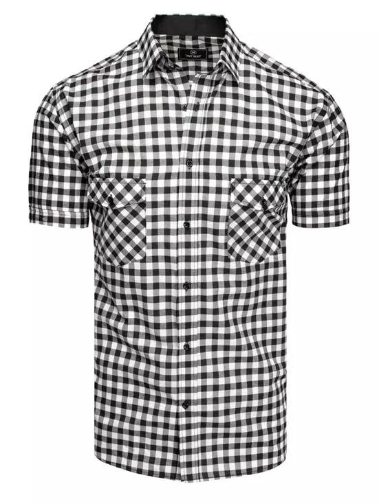 Czarno-biała koszula męska z krótkim rękawem w kratkę Dstreet KX0950
