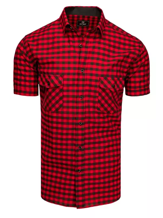 Czarno-czerwona koszula męska z krótkim rękawem w kratkę Dstreet KX0955