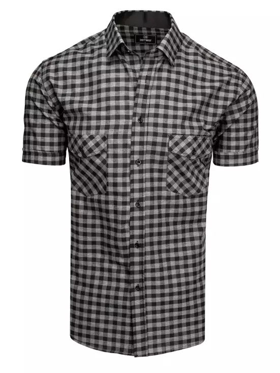 Czarno-szara koszula męska z krótkim rękawem w kratkę Dstreet KX0958