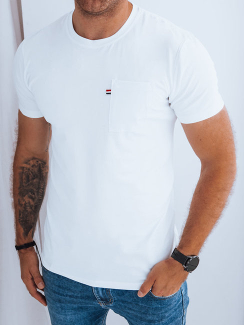 Gładka koszulka męska z kieszonką biała Dstreet RX5319