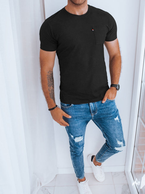 Gładka koszulka męska z kieszonką czarna Dstreet RX5317