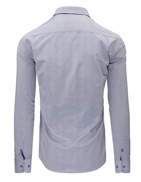 Granatowo-biała koszula męska w kratę z długim rękawem DX1489