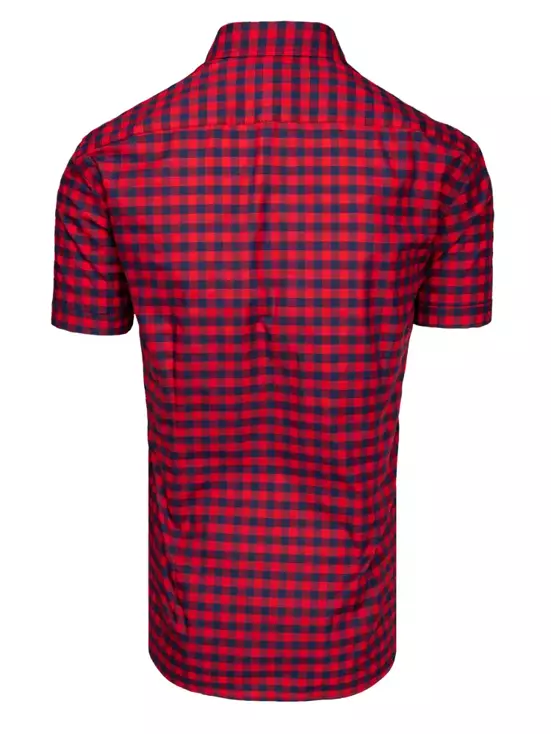Granatowo-czerwona koszula męska z krótkim rękawem w kratkę Dstreet KX0961