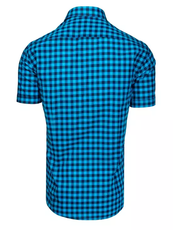 Granatowo-niebieska koszula męska z krótkim rękawem w kratkę Dstreet KX0952