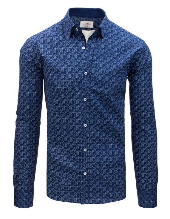Koszula męska elegancka we wzory niebieska DX1546
