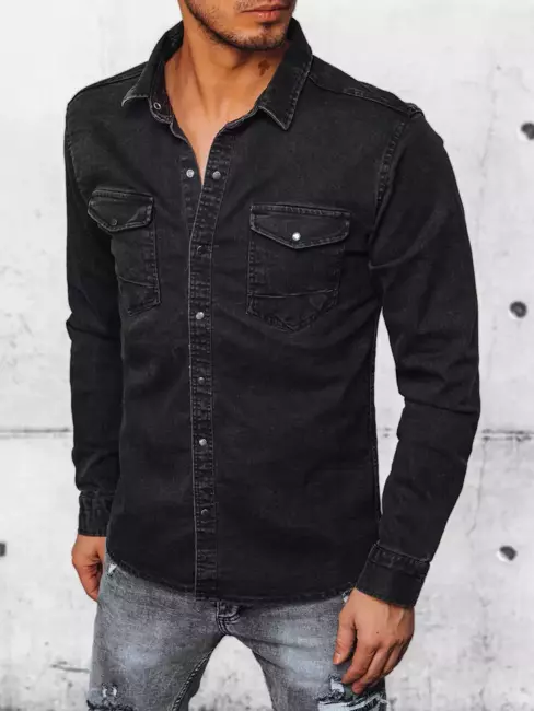 Koszula męska jeansowa ciemnoszara Dstreet DX2372
