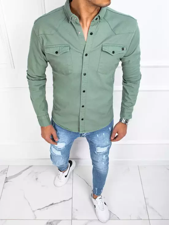 Koszula męska jeansowa zielona Dstreet DX2215