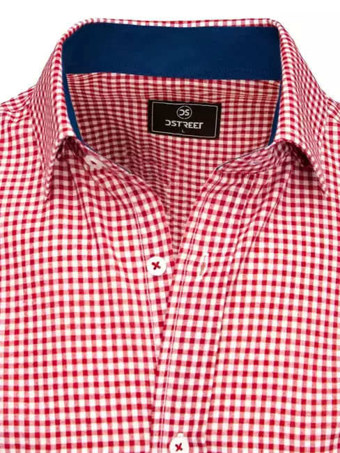 Koszula męska w drobną kratkę czerwono-białą Dstreet DX2122