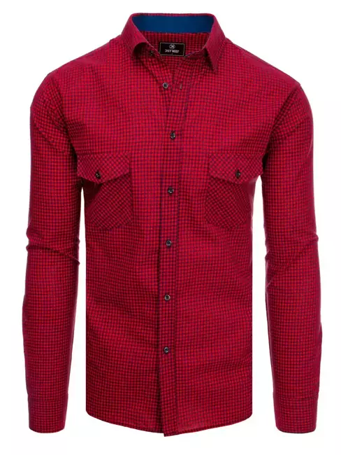 Koszula męska w drobną kratkę granatowo-czerwoną  Dstreet DX2116
