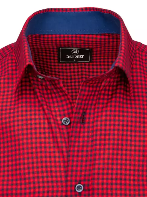 Koszula męska w drobną kratkę granatowo-czerwoną  Dstreet DX2116