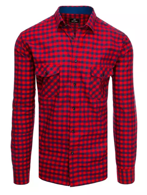 Koszula męska w kratę granatowo-czerwoną Dstreet DX2113