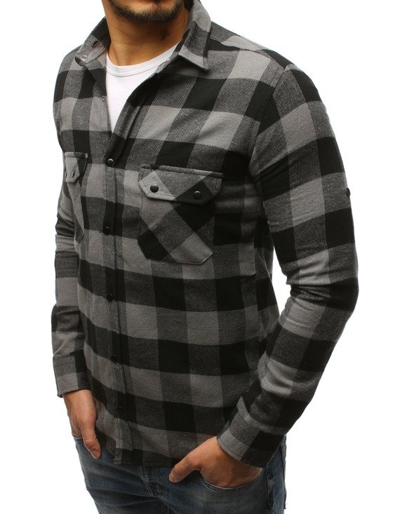 Koszula męska w kratę szaro-czarną DX1694