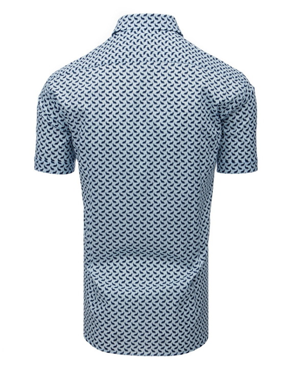 Koszula męska we wzory z krótkim rękawem błękitna KX0908