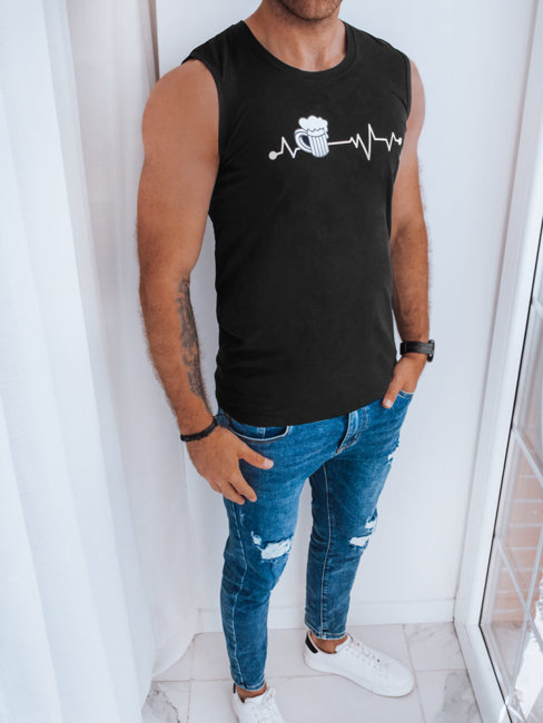 Koszulka męska bez rękawów z nadrukiem czarna Dstreet RX5333
