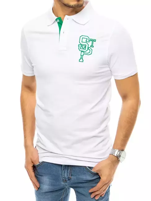 Koszulka męska polo z haftem biała Dstreet PX0439
