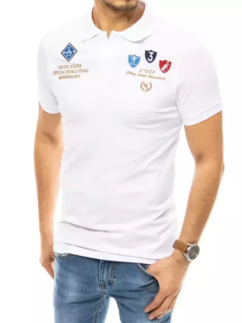 Koszulka męska polo z haftem biała Dstreet PX0455