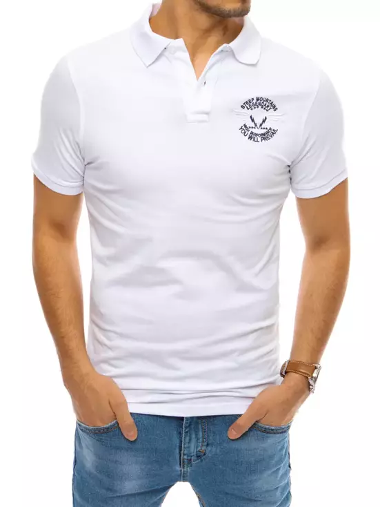 Koszulka męska polo z haftem biała Dstreet PX0471