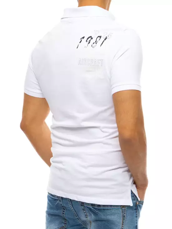 Koszulka męska polo z haftem biała Dstreet PX0471