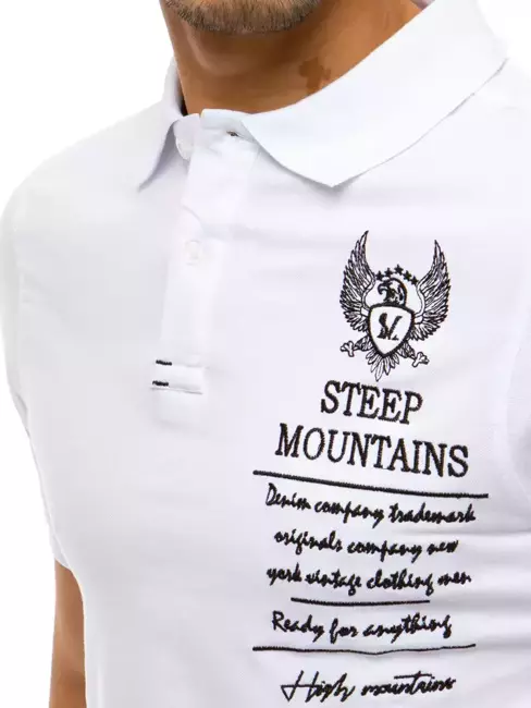 Koszulka męska polo z haftem biała Dstreet PX0474