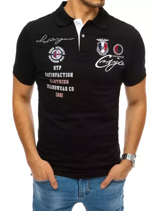Koszulka męska polo z haftem czarna Dstreet PX0400