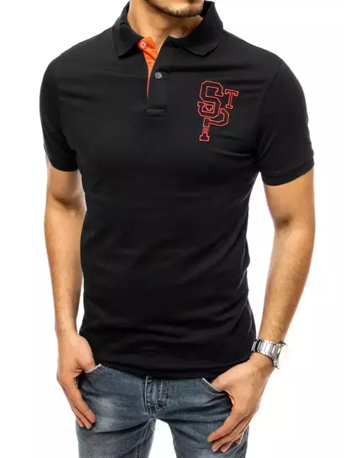 Koszulka męska polo z haftem czarna Dstreet PX0442