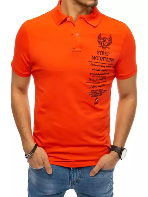Koszulka męska polo z haftem koralowo-czerwony Dstreet PX0477