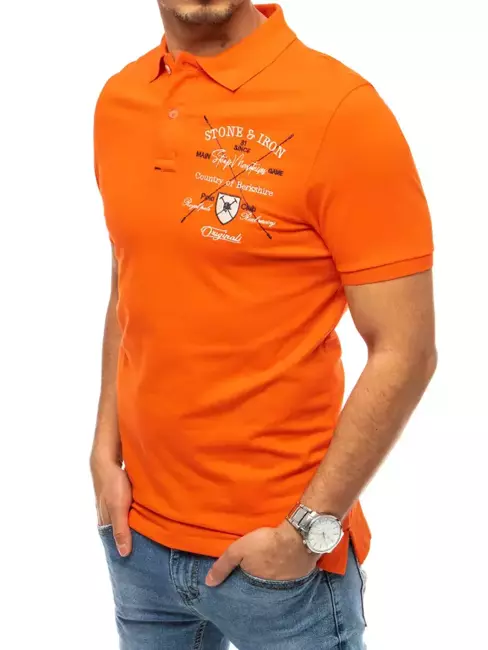 Koszulka męska polo z haftem pomarańczowa Dstreet PX0397