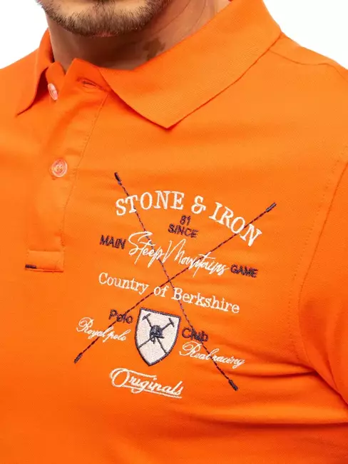 Koszulka męska polo z haftem pomarańczowa Dstreet PX0397