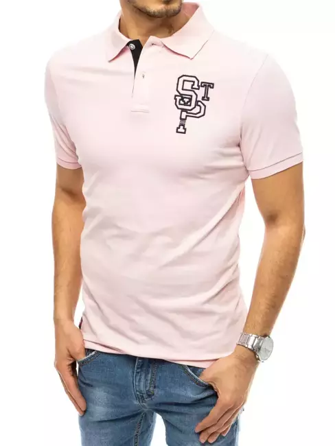 Koszulka męska polo z haftem różowa Dstreet PX0444