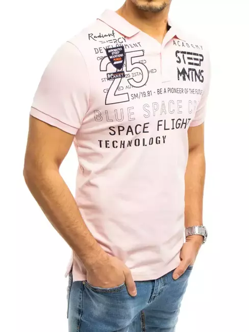 Koszulka polo męska z nadrukiem różowa Dstreet PX0466