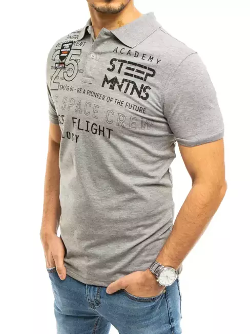 Koszulka polo męska z nadrukiem szara Dstreet PX0462