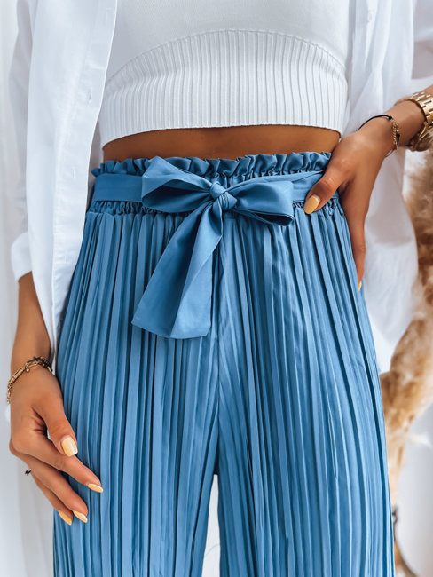 Marszczone spodnie damskie RUFFLES niebieskie Dstreet UY1541