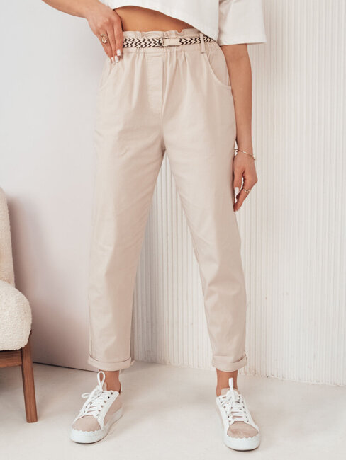 Spodnie damskie materiałowe ERLON jasnobeżowe Dstreet UY2027