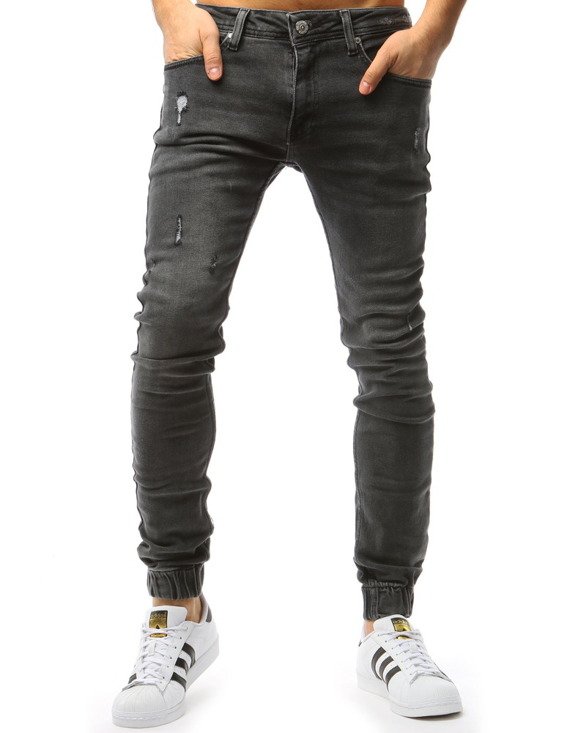 Spodnie joggery jeansowe męskie grafitowe (ux1763)