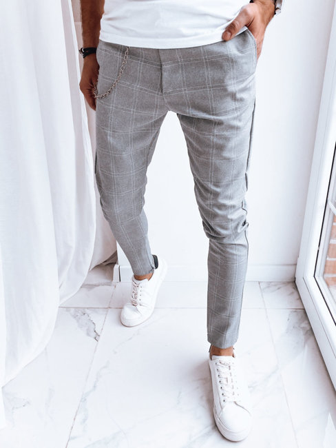 Spodnie męskie casual w kratę jasnoszare Dstreet UX4004