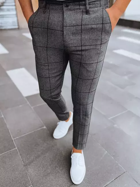 Spodnie męskie chinosy w kratę ciemnoszare Dstreet UX3956