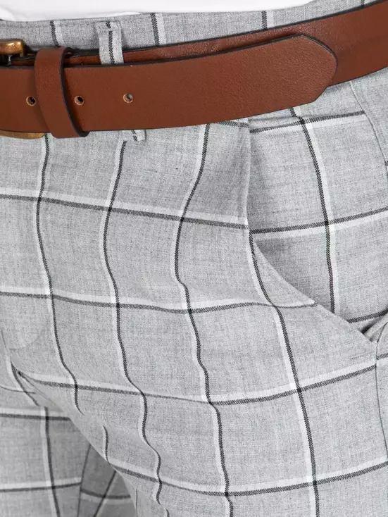 Spodnie męskie chinosy w kratę jasnoszare Dstreet UX3684