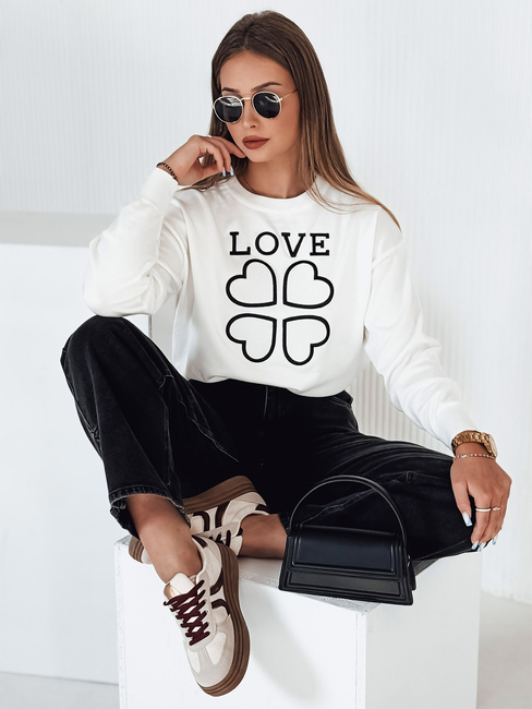 Sweter damski z nadrukiem CLOVER biały Dstreet MY2337