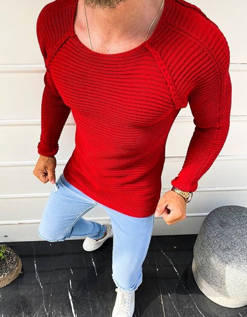 Sweter męski wkładany przez głowę czerwony WX1576