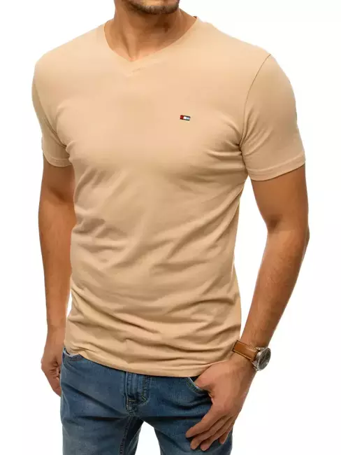 T-shirt męski bez nadruku beżowy Dstreet RX4465