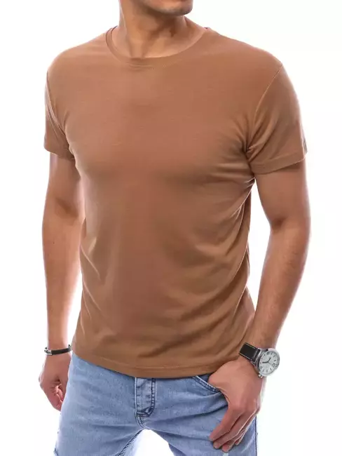 T-shirt męski bez nadruku kamelowy RX4895