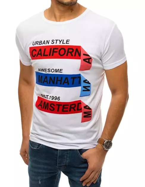 T-shirt męski z nadrukiem biały Dstreet RX4399