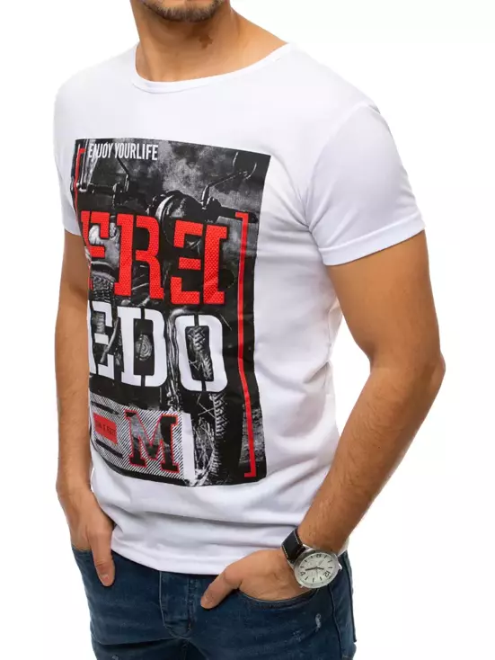 T-shirt męski z nadrukiem biały Dstreet RX4530